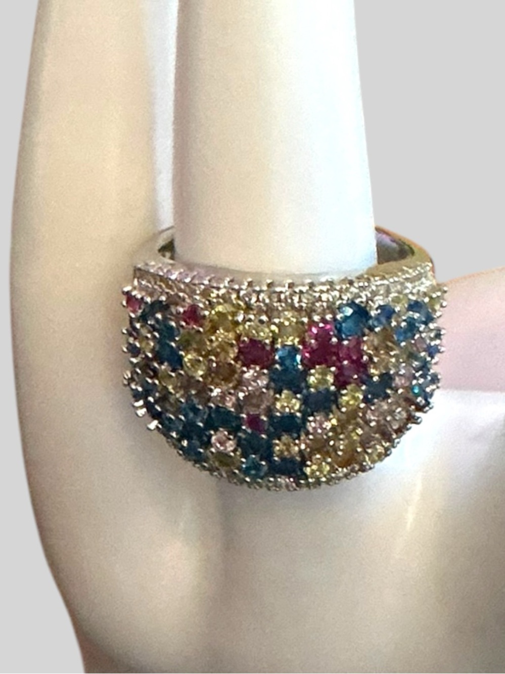 Multicolor Crystal Dome Ring Silver Tone Statement Cocktail Ring Size 8 NWT